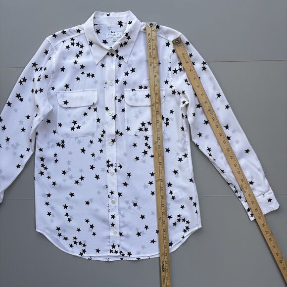 Equipment Femme Black White Stars Starry Night Silk Blouse Small Preppy Office - Picture 7 of 11